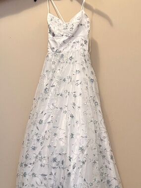 Prom Dress white blue flowers 12